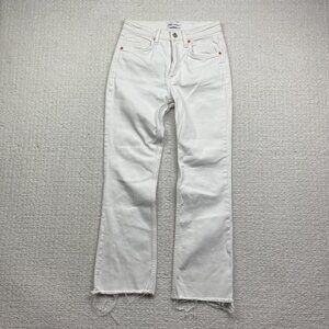 Y2K Zara White Jeans Raw Hem Distressed Denim Womens Size 2 US Casual Zip Fly